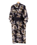 Black obi belt with XL black dragon men's yukata kimono robe