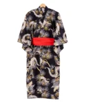 Red obi belt with XL black dragon men's yukata kimono robe