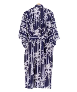 Back view of navy bamboo and dragon yukata kimono robe XL