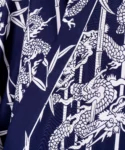 Fabric detail of navy bamboo and dragon yukata kimono robe XL