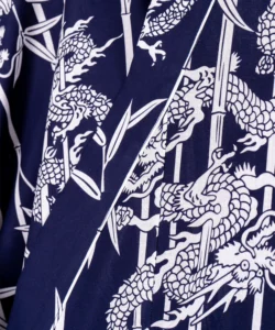 Fabric detail of navy bamboo and dragon yukata kimono robe XL