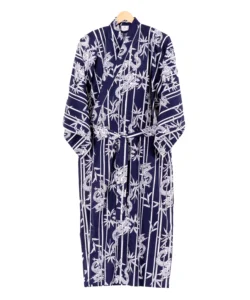 Front view of navy bamboo and dragon yukata kimono robe XL