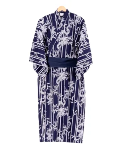 Navy obi belt with navy bamboo and dragon yukata kimono robe XL