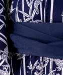 Navy obi belt detail on navy bamboo and dragon yukata kimono robe XL