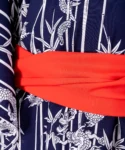 Red obi belt on navy bamboo and dragon yukata kimono robe XL