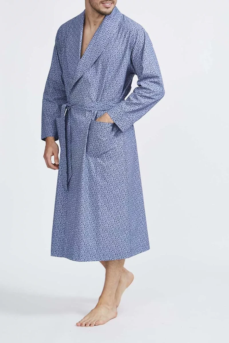 Navy Paisley Poplin Dressing Gown