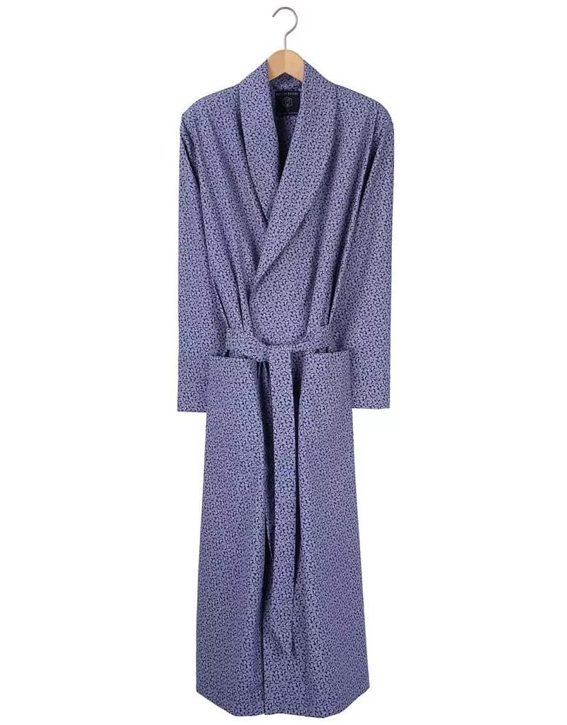 Navy Paisley Poplin Dressing Gown