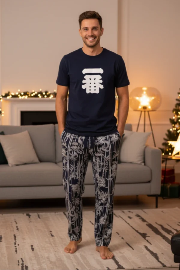 Lounge Pants with Bamboo and Dragon Japanese Print