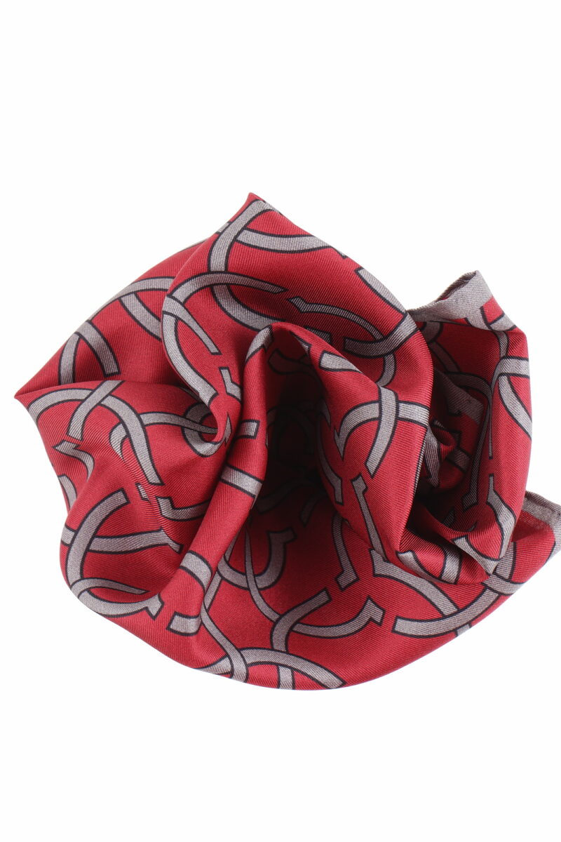 SIlk Pocket Square - Red and Silver Abstract Print