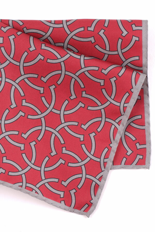 SIlk Pocket Square - Red and Silver Abstract Print