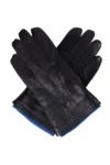 Gants en cuir noir Dents Westminster pour homme - doublure en cachemire bleu royal - Taille M