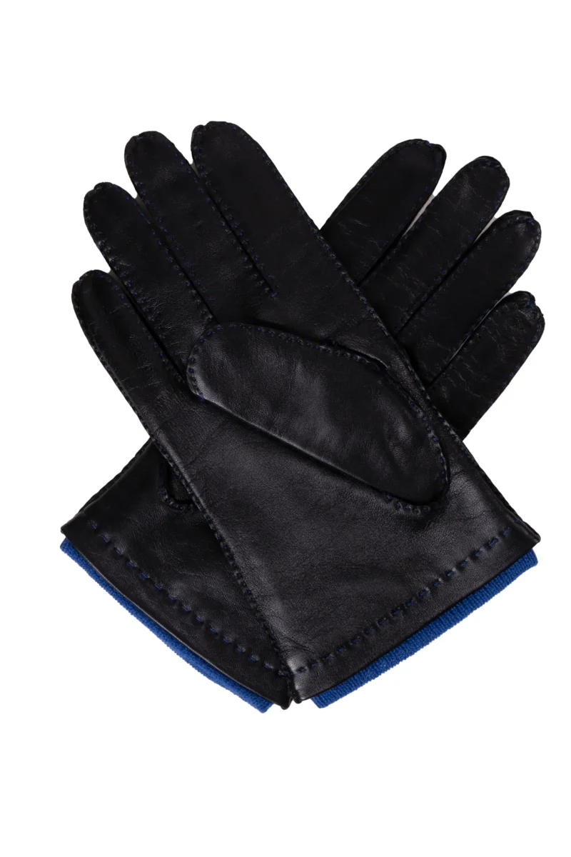 Dents Westminster Black Leather Gloves for Men With Royal Blue Cashmere Lining