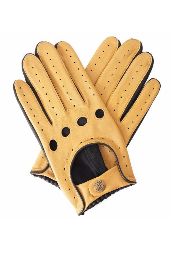 Dents Leather Driving Gloves with D shaped cut out on back. Cork and Black.