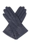 Dents Rose - Gants en cuir doublés de soie pour femmes - Bleu marine - Taille 7" moyen