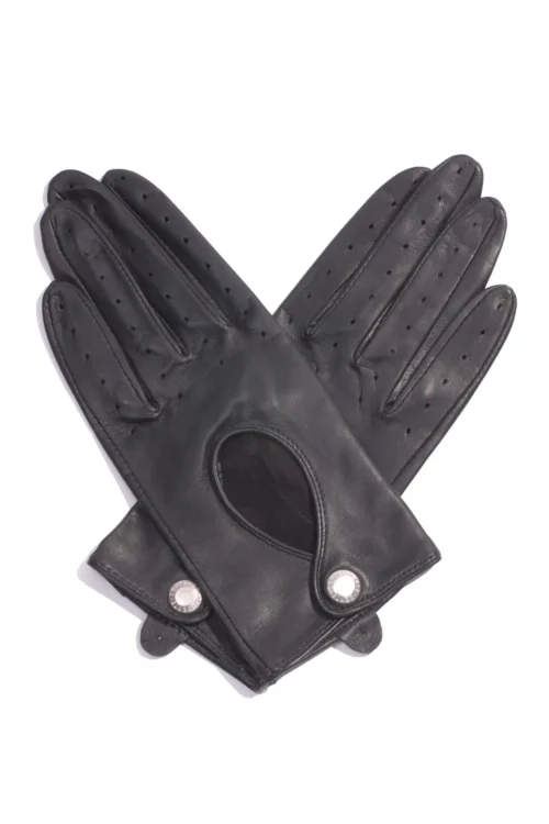 Dents Thruxton Ladies Leather Driving Gloves Black. Back of Hand View