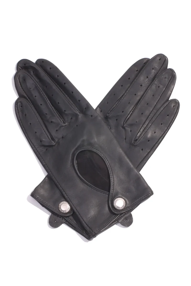 Dents Thruxton Ladies Leather Driving Gloves Black. Back of Hand View