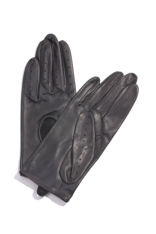 Dents Thruxton Ladies Leather Driving Gloves Black.  Back of Hand View