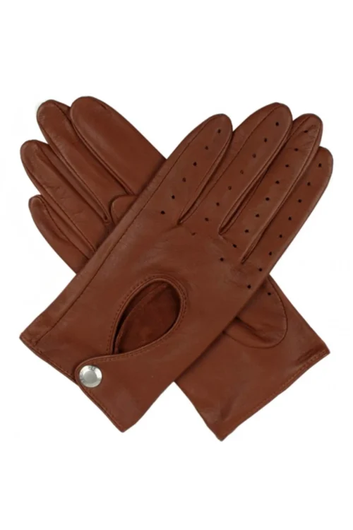 Dents Thruxton Ladies Driving Gloves in Cognac Brown - Vue du dos de la main