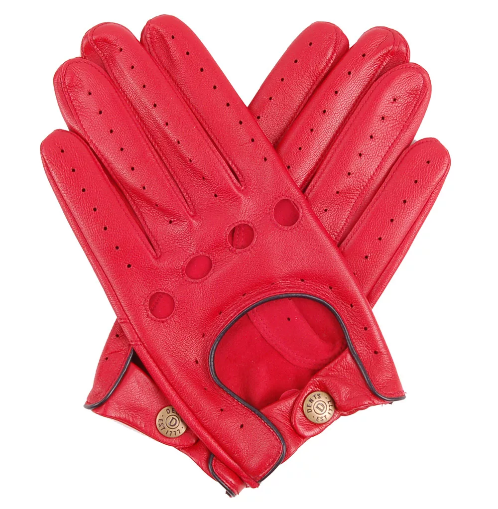 Dents Men's Fingerless Leather Driving Gloves Berry
