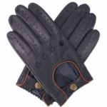 Men's Leather Driving Gloves - Navy with Tan Trim