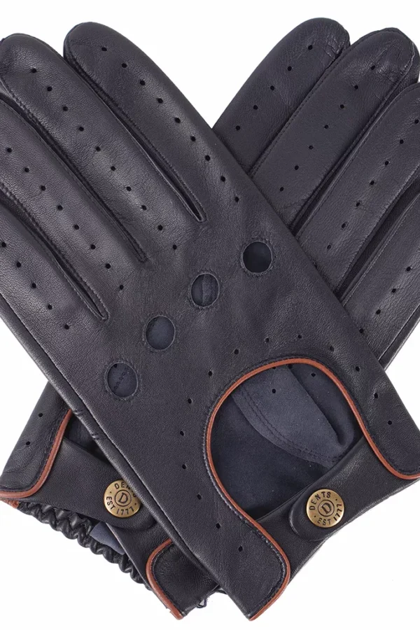 Image of Dents Delta Driving Gloves in Navy with Tan Piping