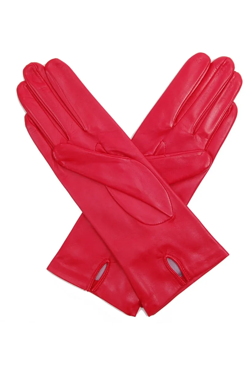 Dents Felicity Leather Gloves in Berry Red. Back of Hand View