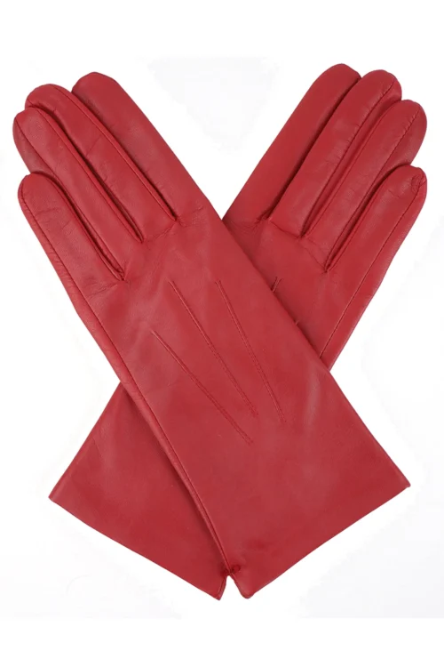 Dents Felicity Leather Gloves in Berry Red.  Back of Hand View