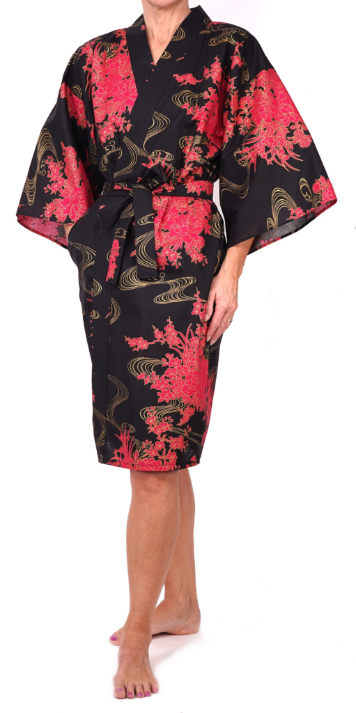 Black Flowing Peony Women s Happi Kimono Tom Dick Harry