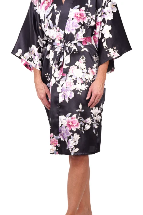 Schwarzer Orchidee Seide Damen Happi Kimono