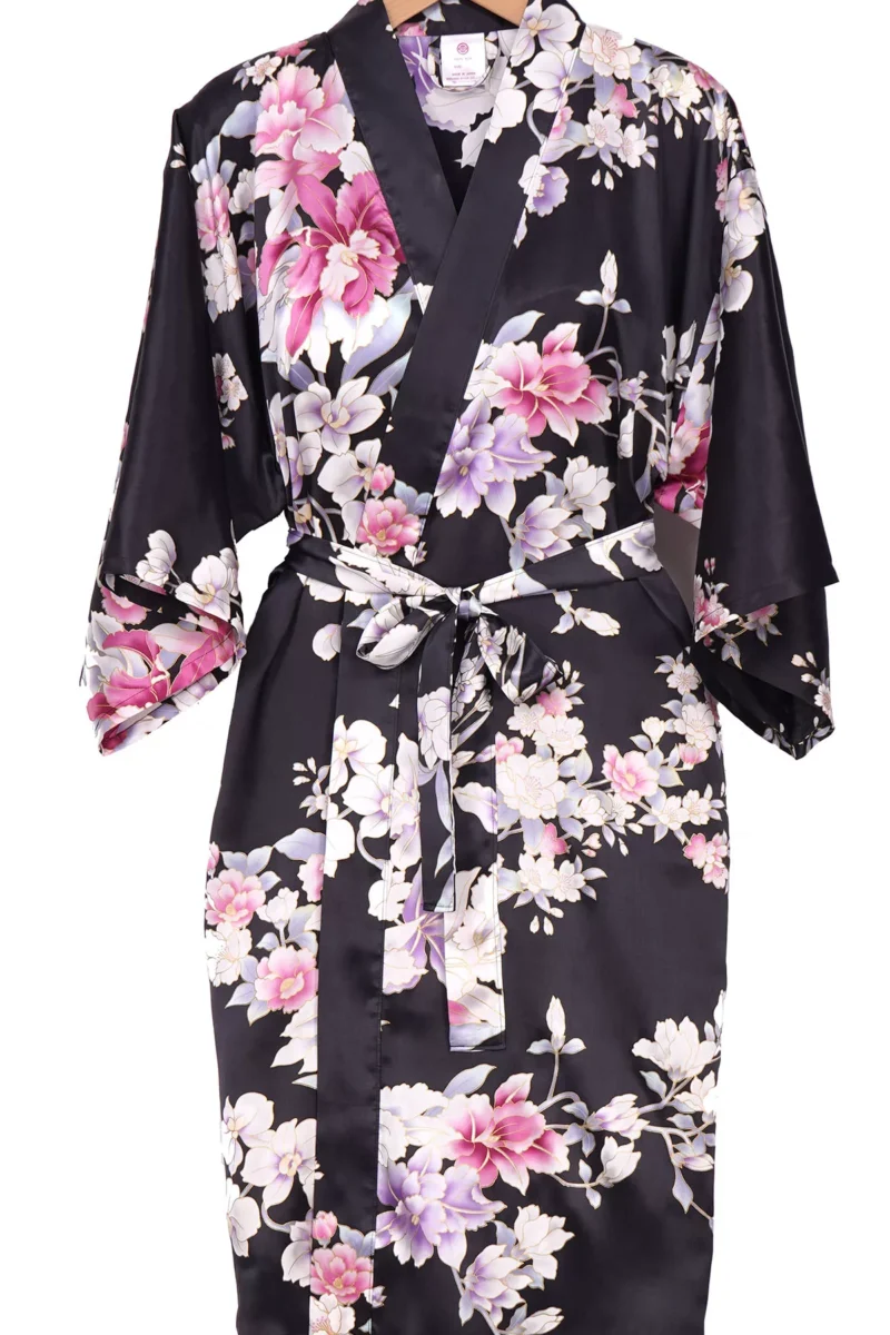 Kimono Happi en soie Orchidée noire pour femme