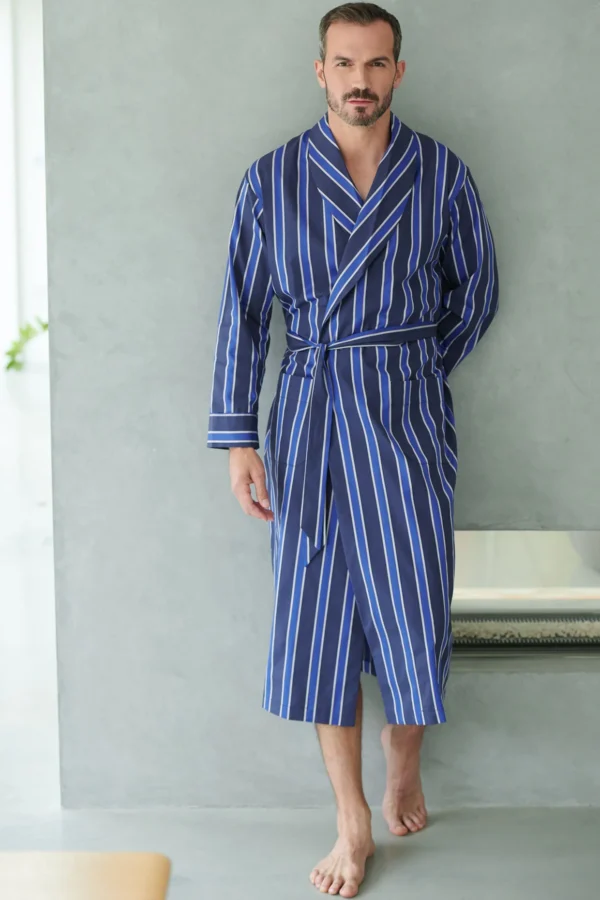 British Boxers Men's Dressing Gown in Royal Regimental Satin Stripe