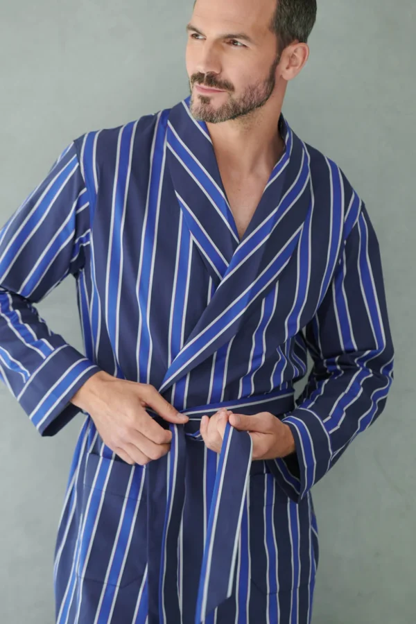 British Boxers Men's Dressing Gown in Royal Regimental Satin Stripe