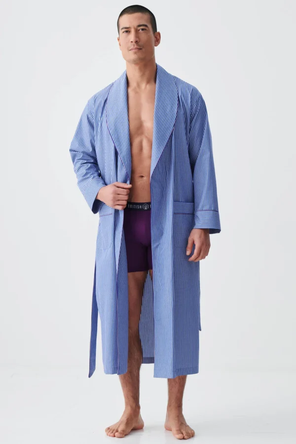 British Boxers Prussian Stripe Cotton Dressing Gown for Men