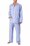 Men's Pyjama Set Tie Waist Sky Blue Cotton - Large