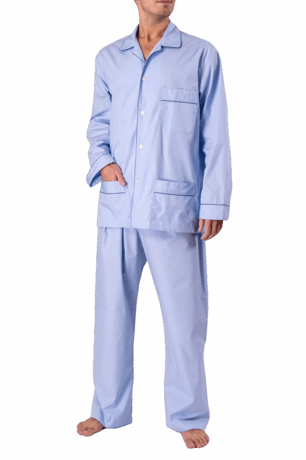 Mens Pyjama Set by Bonsoir of London - Sky Blue Cotton