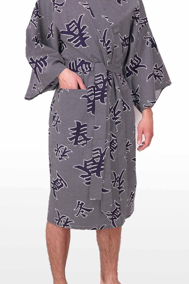 Kimono Happi pour hommes, blanc et marine, Four Seasons