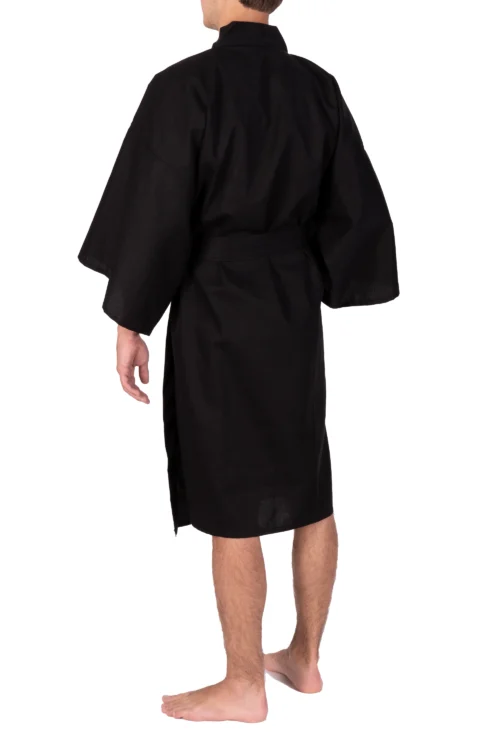 Kimono Happi noir en shantung pour hommes