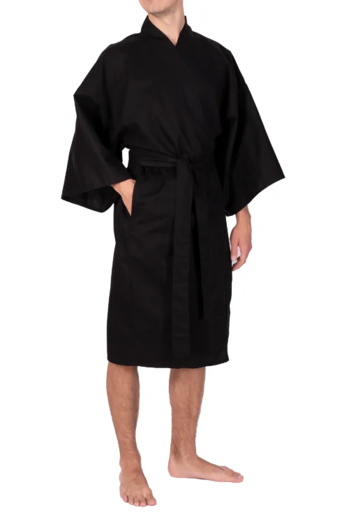 Kimono Happi noir en shantung pour hommes