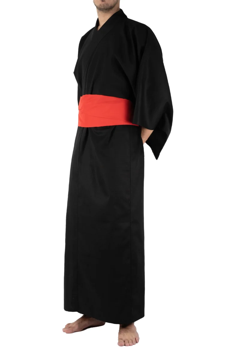 Schwarzer Shantung Herren Kimono