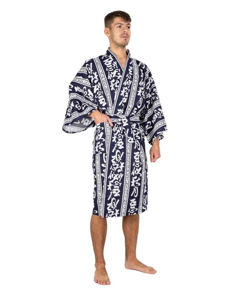 Navy Autumn Moon Japanese Dressing Gown • Tom Dick & Harry