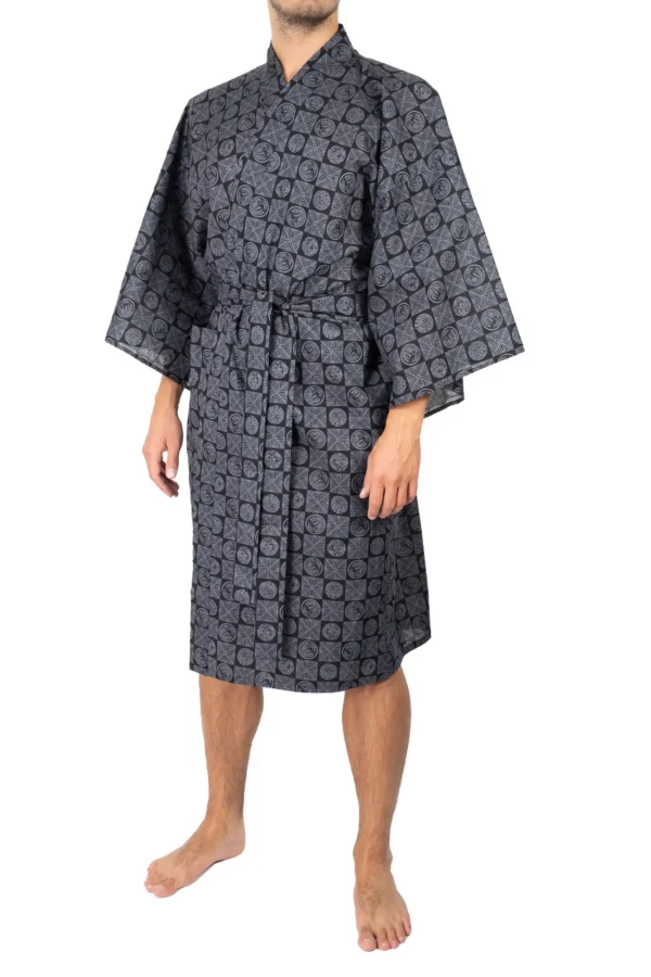 Men's Happi Kimono - Sleeping Tiger Black - Front View