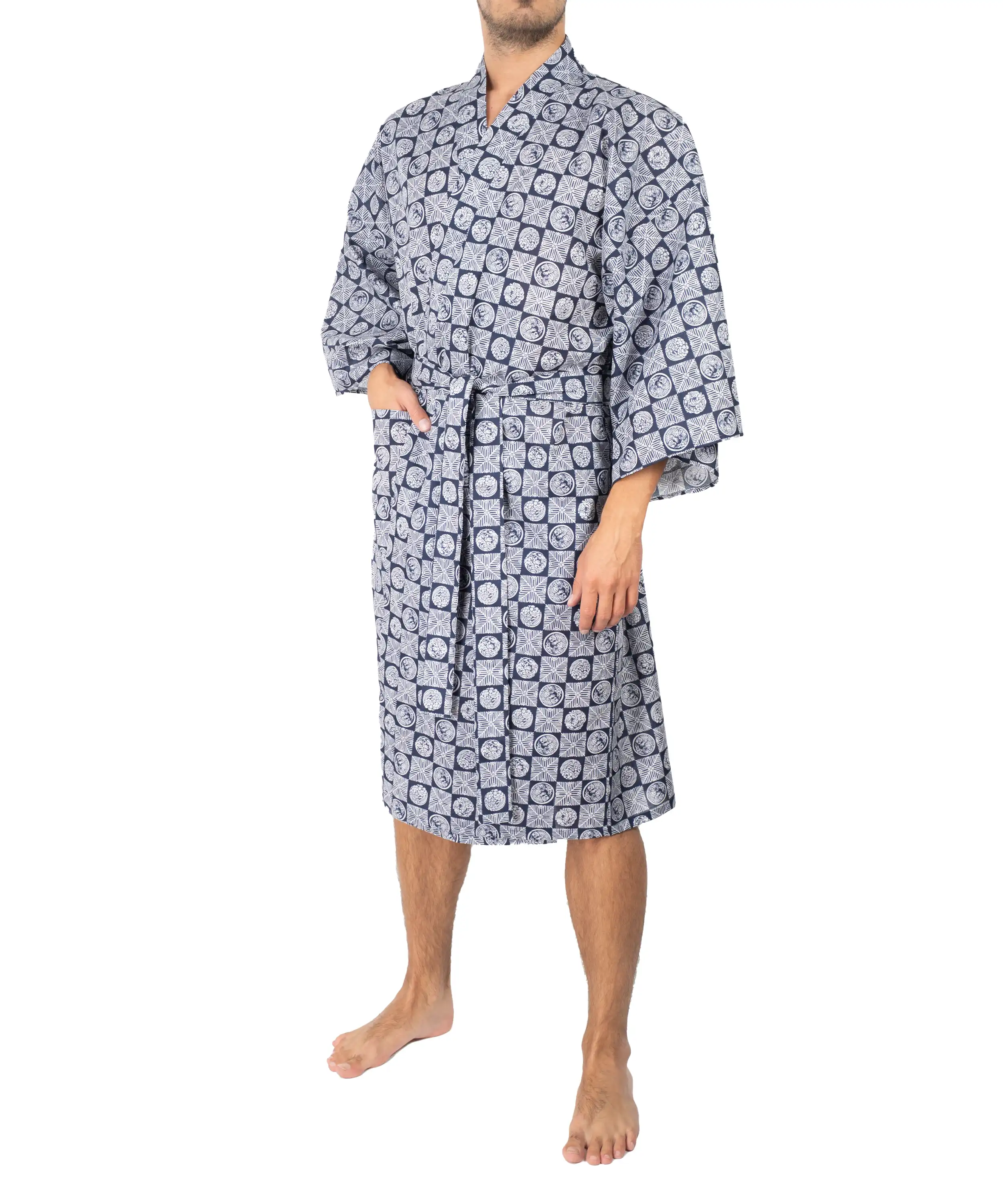 Navy Sleeping Tiger Hidden Crab Men’s Happi Kimono