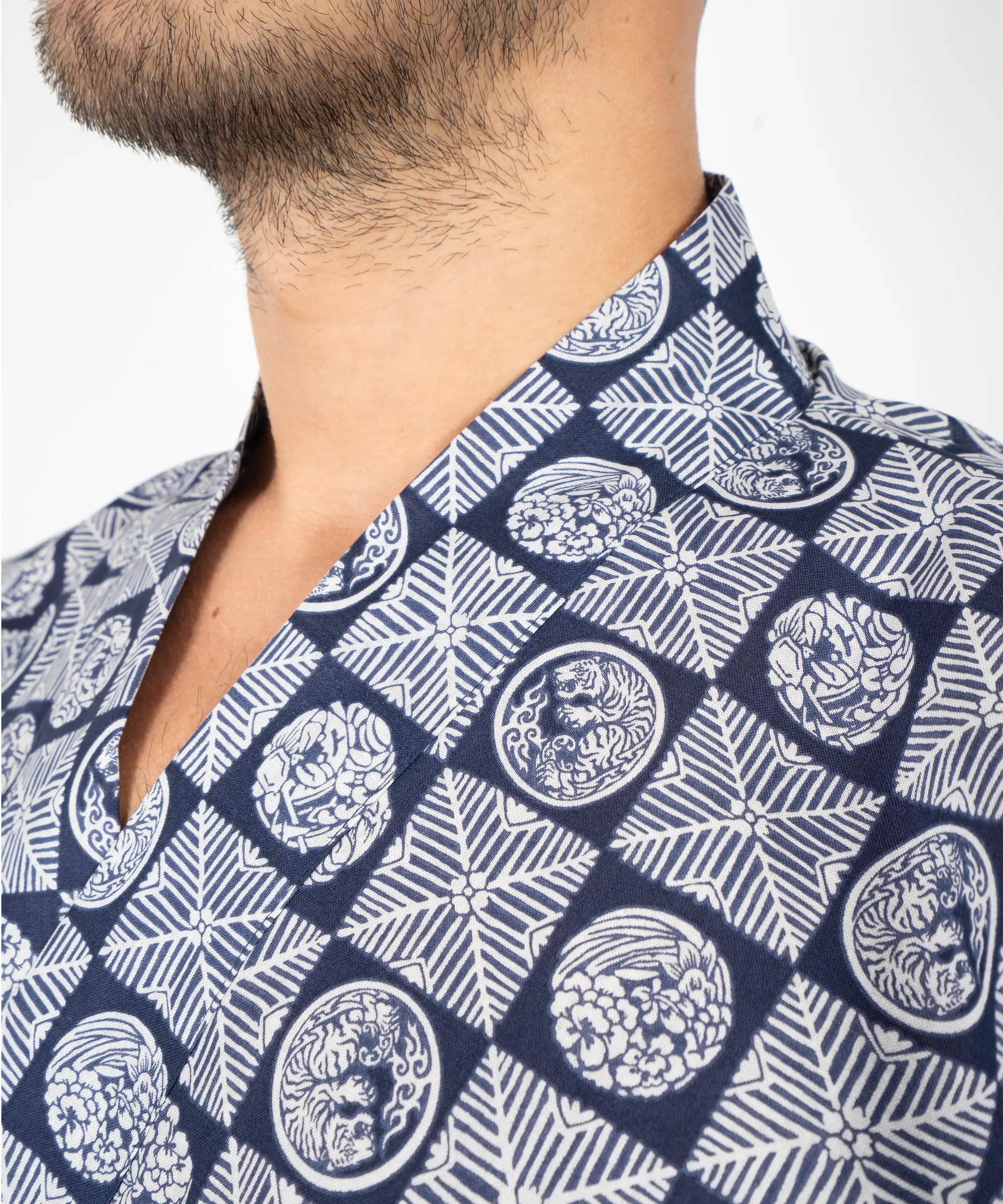 Men's Sleeping Tiger Happi Kimono- Collar Detail