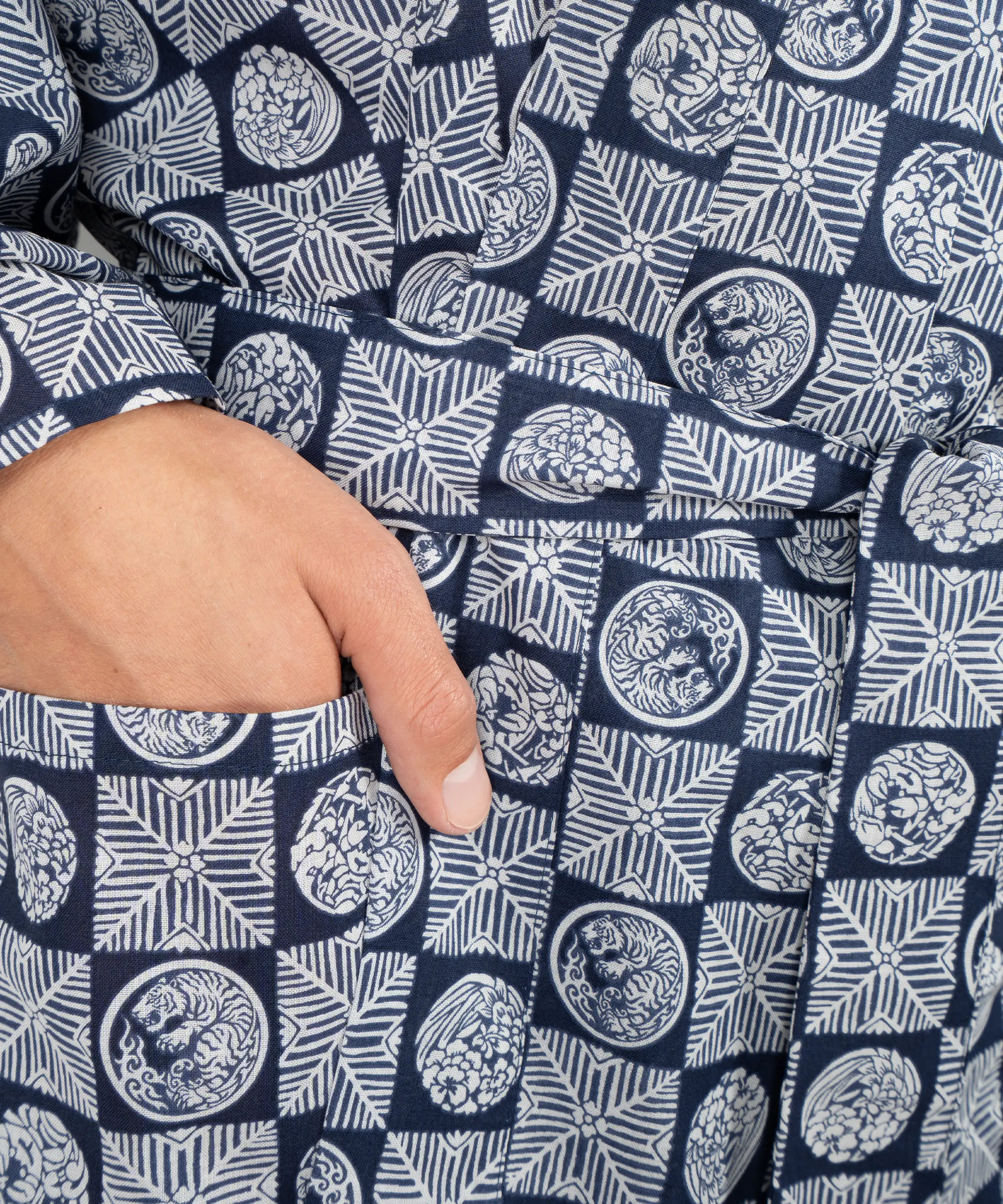 Men's Sleeping Tiger Happi Kimono - Pocket Detail