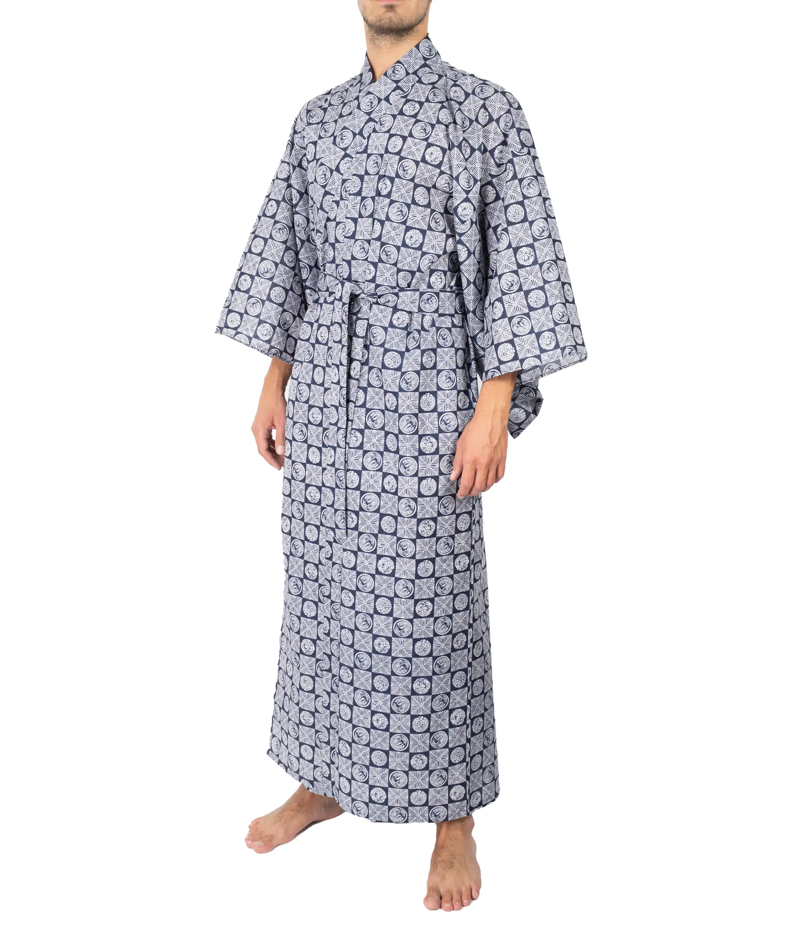 Navy Sleeping Tiger Men's Yukata - Frong View