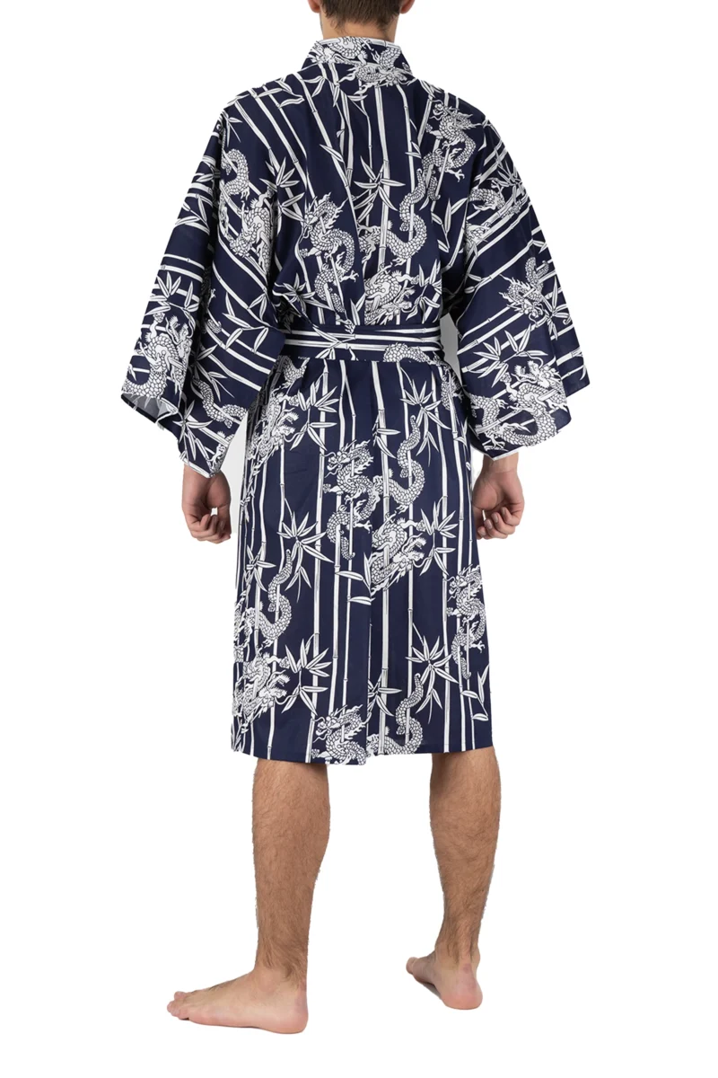 Marineblauer Bambus & Drache Happi Kimono für Männer