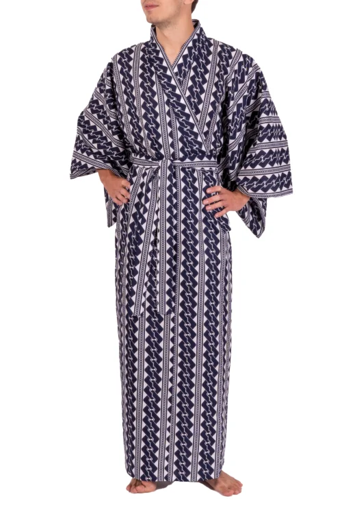 Navy Chain Men's Yukata Kimono