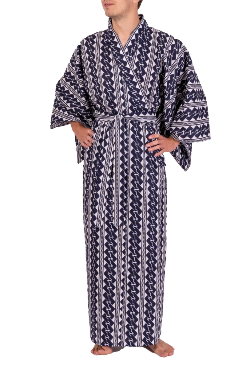 Navy Chain Men's Yukata Kimono