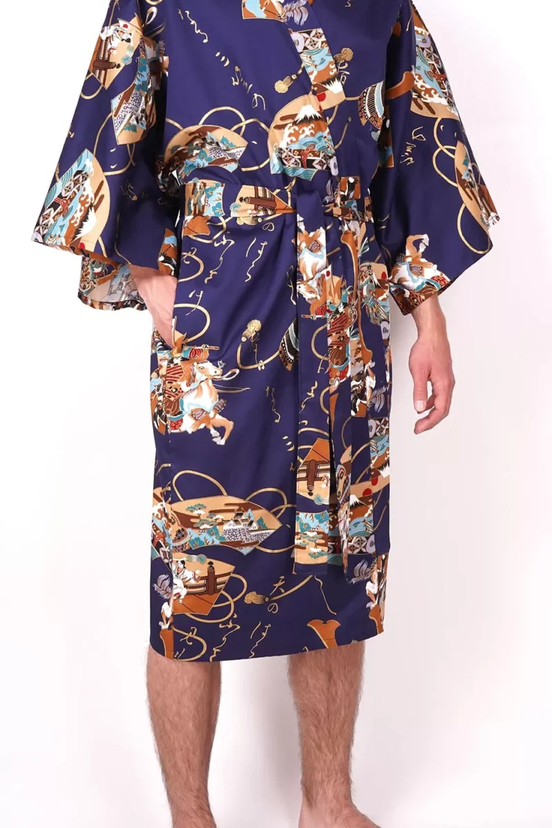 Navy Samurai Warrior Men's Happi Kimono