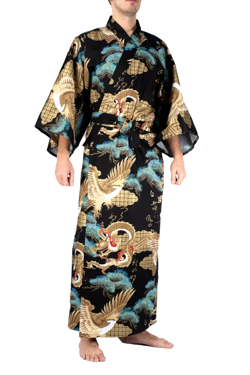 Schwarzer Drache & Adler Yukata für Männer